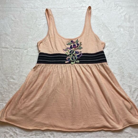Free People Peach Empress Waist Tank Embroidered Sequin Front Size Small - Picture 1 of 11